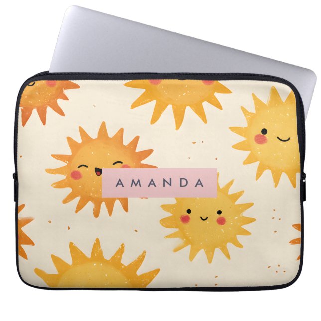 Personlig Cute Cheerful Smiling Sol Laptop Fodral (Framsidan)