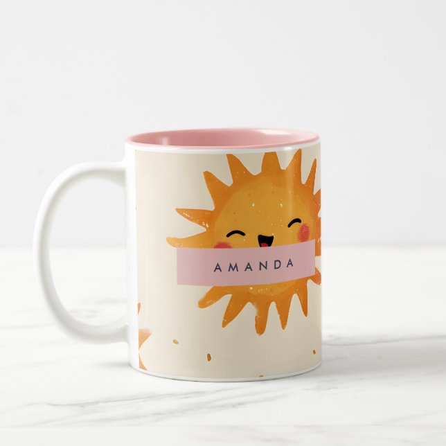 Personlig Cute Cheerful Smiling Sol Två-Tonad Mugg (Vänster)