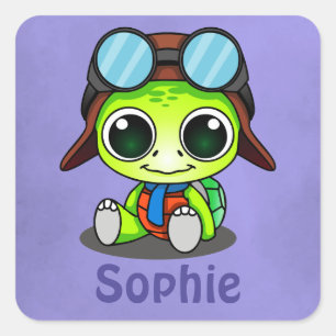 Personlig Cute Chibi Tecknad Turtle Fyrkantigt Klistermärke