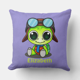 Personlig Cute Chibi Turtle i Aviator Hat Kudde