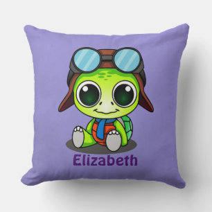 Personlig Cute Chibi Turtle i Aviator Hat Kudde