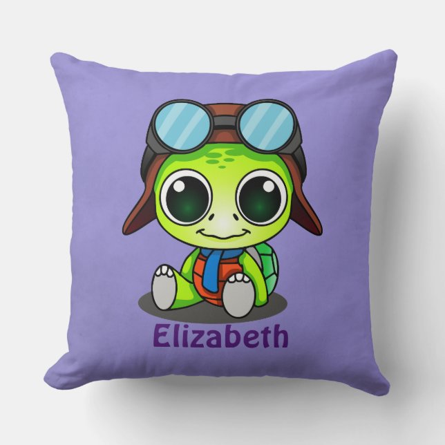 Personlig Cute Chibi Turtle i Aviator Hat Kudde (Framsida)