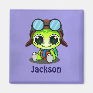 Personlig Cute Chibi Turtle i Aviator Hat Magnet