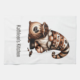 Personlig Cute Coffee Gnome Brown White Gift Kökshandduk
