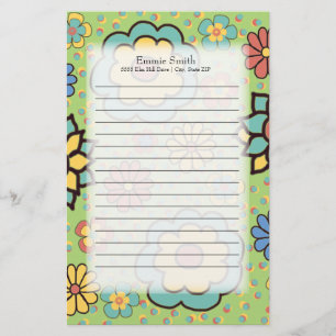 Personlig Cute Colorful Flowers på Grönt Brevpapper