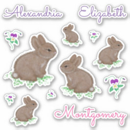 Personlig Cute Cottontail Bunnies and Flowers Klistermärken