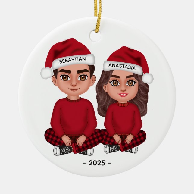 Personlig Cute Couple Dolls jul Ornament (Framsidan)