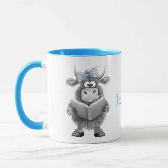 Personlig Cute Cow Mugg med blå handtag (Vänster)