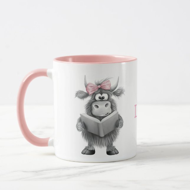 Personlig Cute Cow Mugg med Rosa Handle (Vänster)