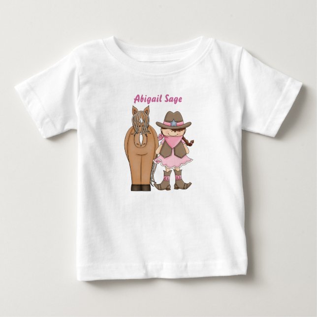 Personlig Cute Cowgirl och Horse Baby T-Shirt (Framsida)