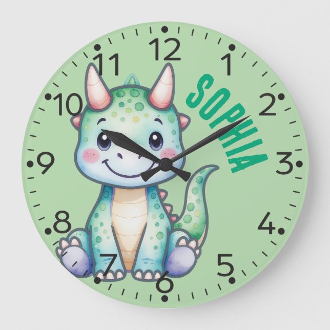 Personlig Cute Dino-Carnotaurus Wall Clock Stor Klocka (Framsida)