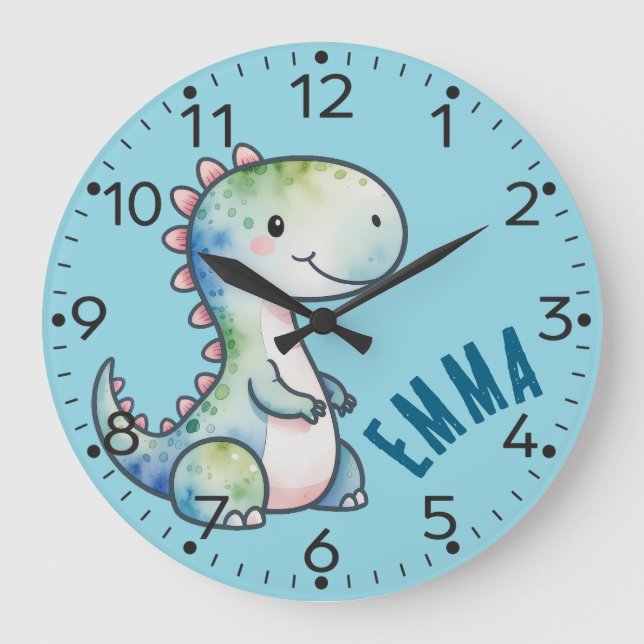 Personlig Cute Dino- Velociraptor Wall Clock Stor Klocka (Framsida)