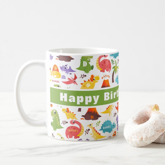 Personlig Cute Dinosaur Kaffemugg (Med munk)