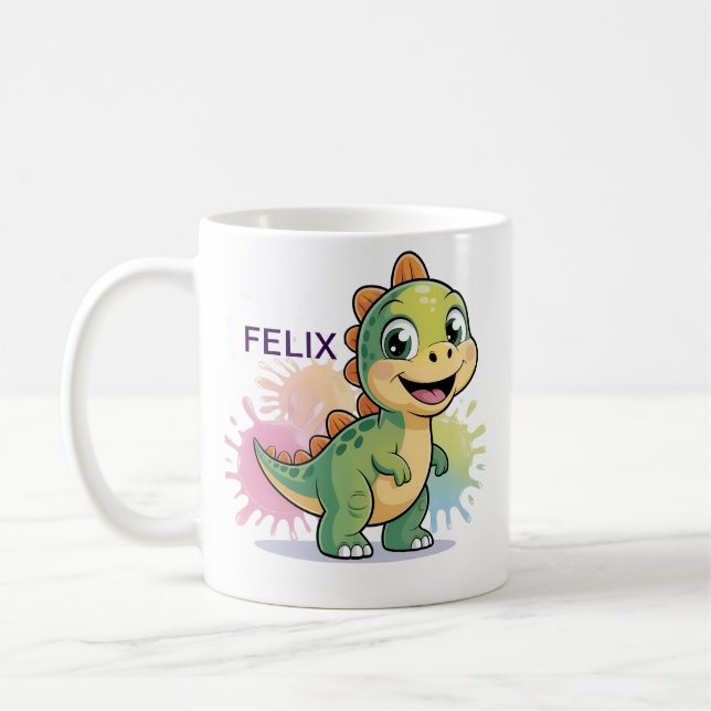 Personlig Cute Dinosaur Mugg - Anpassad namngåva (Vänster)