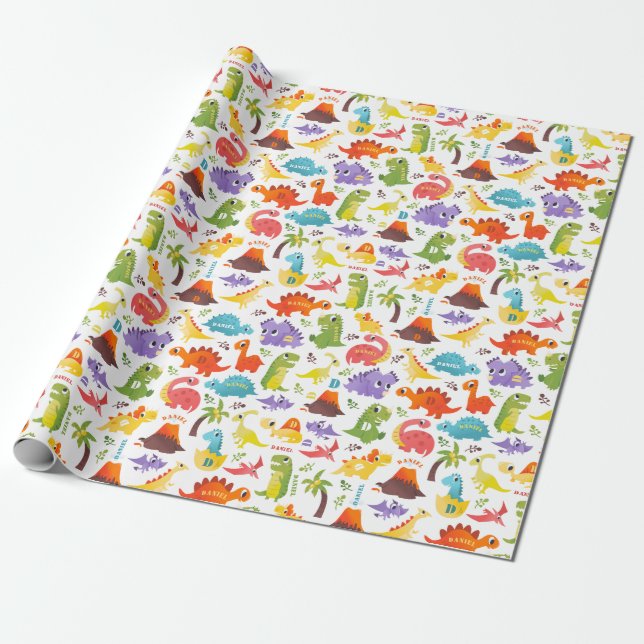 Personlig Cute Dinosaur omsluter papper Presentpapper (Utrullad)
