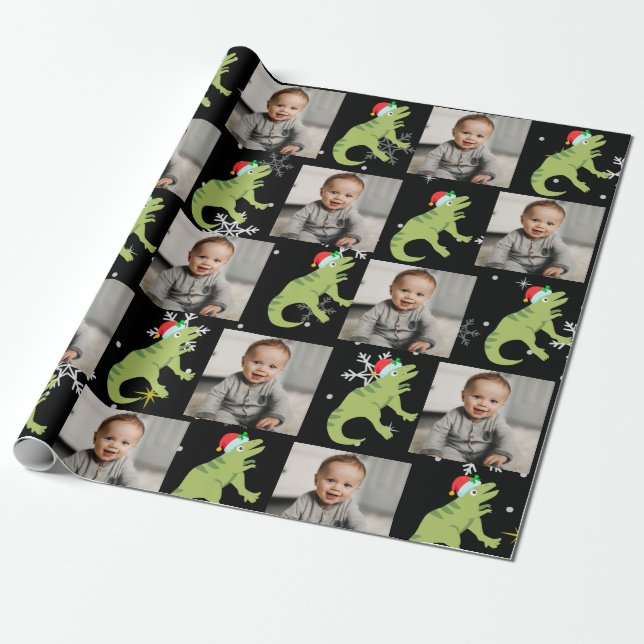Personlig Cute Dinosaur Santa God jul Presentpapper (Utrullad)
