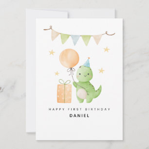 Personlig Cute Dinosaur Watercolor 1:a födelsedage Kort