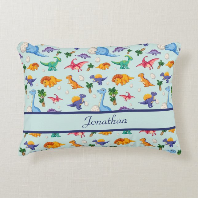 Personlig Cute Dinosaurs Blue Boy Baby Prydnadskudde (Framsidan)