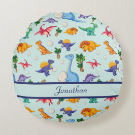 Personlig Cute Dinosaurs Blue Boy Baby Rund Kudde