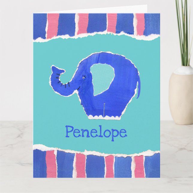 Personlig Cute Elephant Birthday Greetings Card Kort (Framsida)