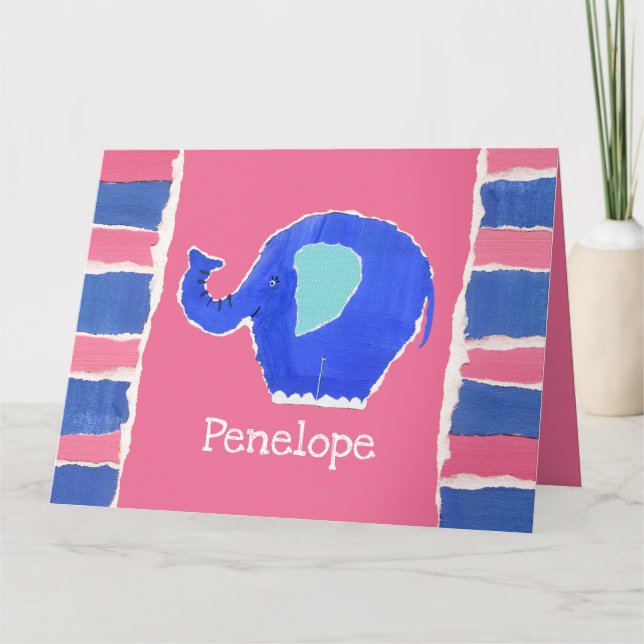Personlig Cute Elephant Birthday Greetings Card Kort (Framsida)