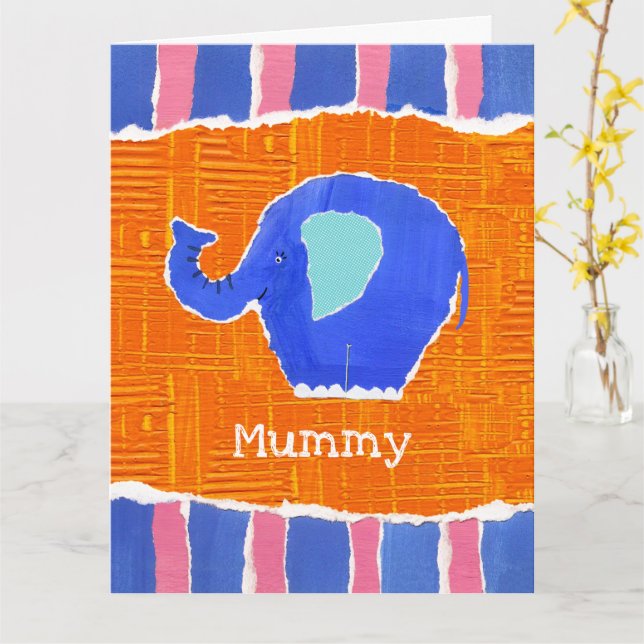 Personlig Cute Elephant Mors dag Card Kort (Gul blomma)