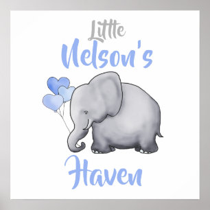 Personlig Cute Elephant Nursery Haven Door Sign Poster