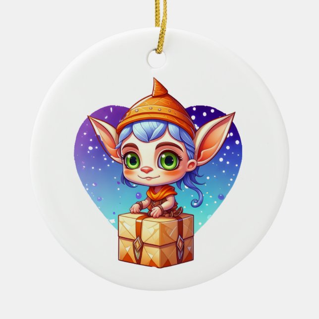 Personlig Cute Elf-jul Julgransprydnad Keramik (Framsidan)