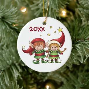 Personlig Cute Elf par Helgdag jul Julgransprydnad Keramik