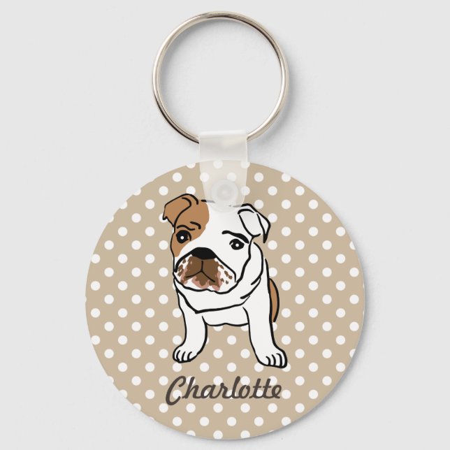 Personlig Cute English Bulldog Nyckelring (Framsida)
