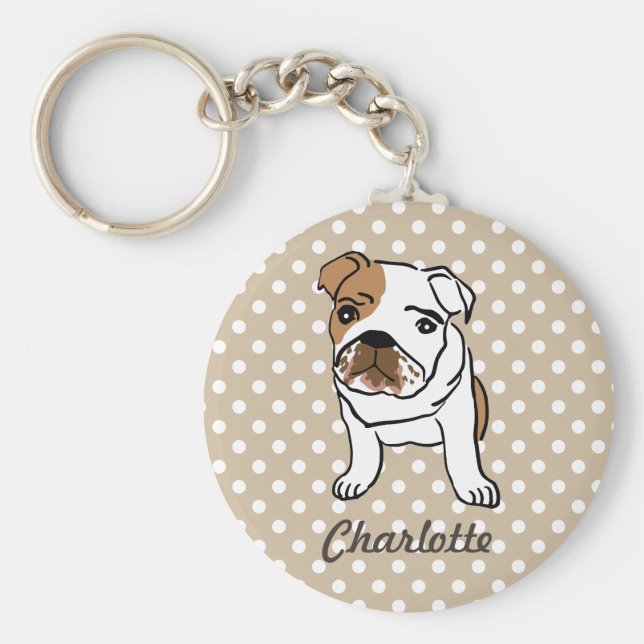 Personlig Cute English Bulldog Nyckelring (Framsidan)