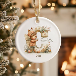 Personlig Cute Fairy jul Initial Keepsak Julgransprydnad Keramik