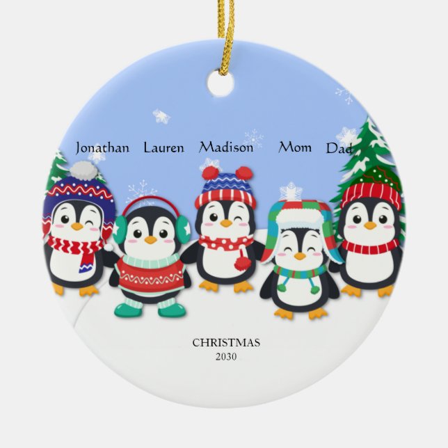 Personlig Cute Femte penguin-Snö scen Julgransprydnad Keramik (Framsidan)