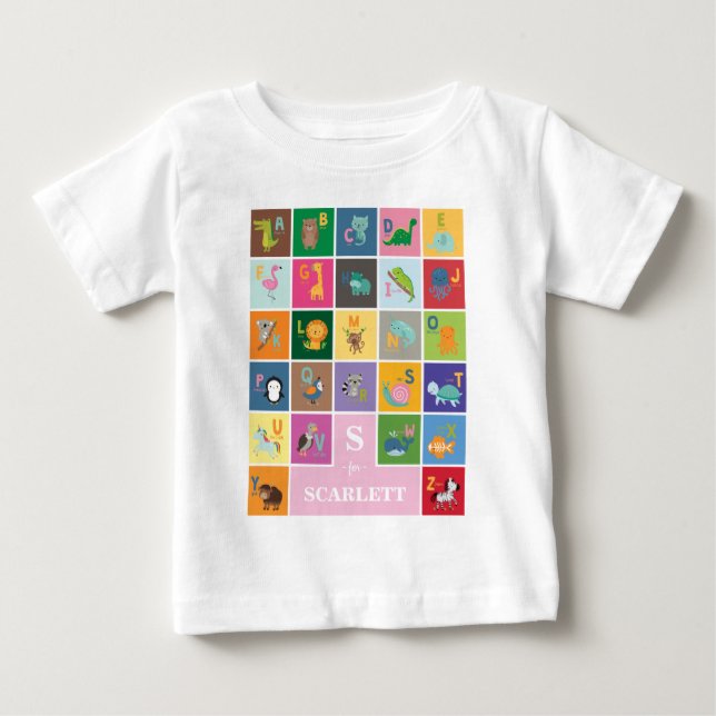 Personlig Cute Flicka Animal Alphabet T Shirt (Framsida)