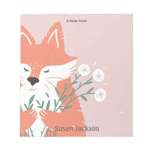 Personlig Cute Fox med blommor Anteckningsblock