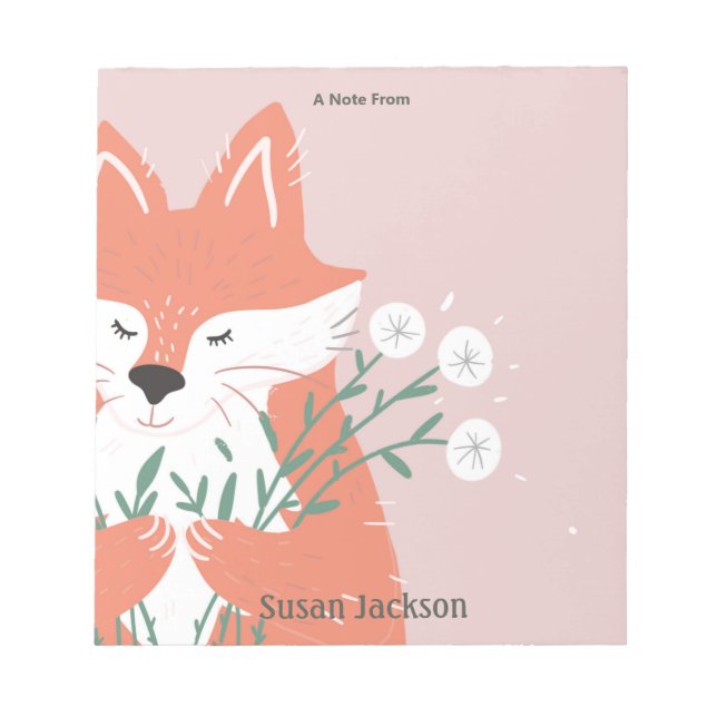 Personlig Cute Fox med blommor Anteckningsblock (Framsida)