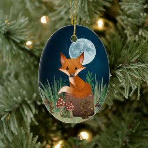 Personlig Cute Fox och full månjul Julgransprydnad Keramik