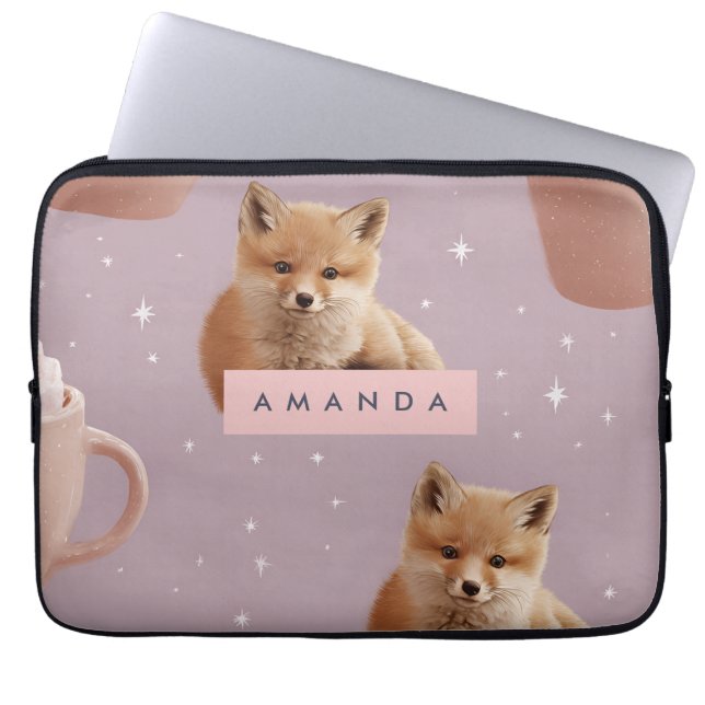 Personlig Cute Fox och Hett Kakao Mönster Laptop Fodral (Framsidan)