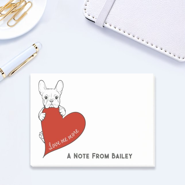 Personlig Cute Fransk Bulldog med rött hjärta Post-it Block (Skapare uppladdad)