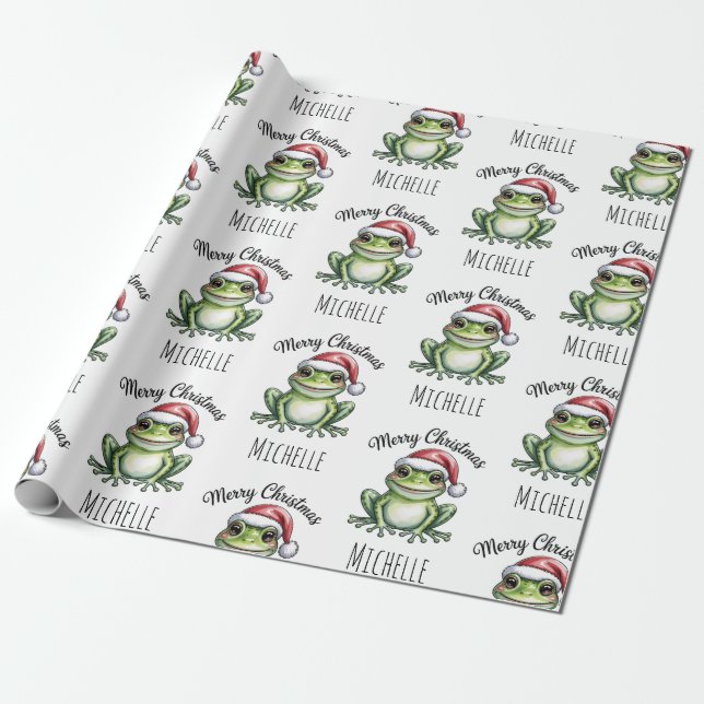 Personlig Cute Frog Santa Hat-julen Presentpapper (Utrullad)