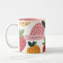 Personlig Cute Fruit Strawberry Mönster Två-Tonad Mugg