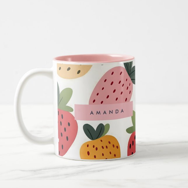 Personlig Cute Fruit Strawberry Mönster Två-Tonad Mugg (Vänster)