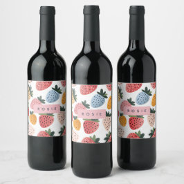 Personlig Cute Fruit Strawberry Mönster Vinflaska Etikett
