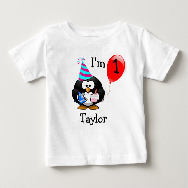 Personlig Cute Funny 1:a födelsedagen Party Pengui T Shirt (Framsida)