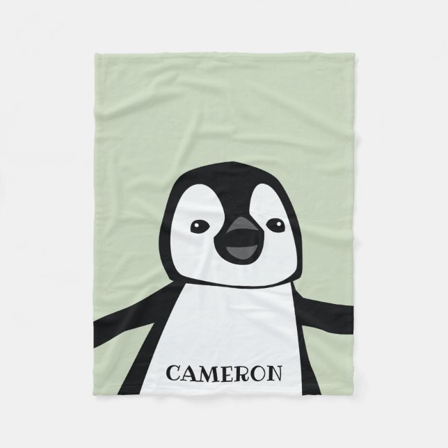 Personlig Cute Funny Penguin Baby Grönt Fleecefilt (Framsidan)