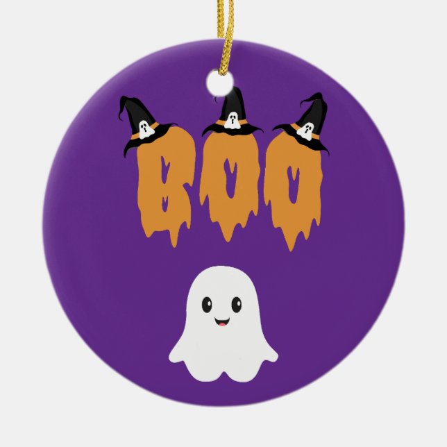 Personlig Cute Ghost Boo Halloween Ornament (Framsidan)