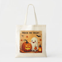 Personlig Cute Ghost & Pumpkin Halloween Tote -