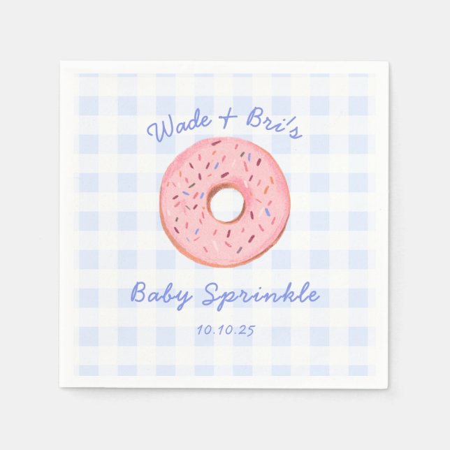 Personlig Cute Gingham Donut Baby Sprinkle Pappersservett (Framsidan)