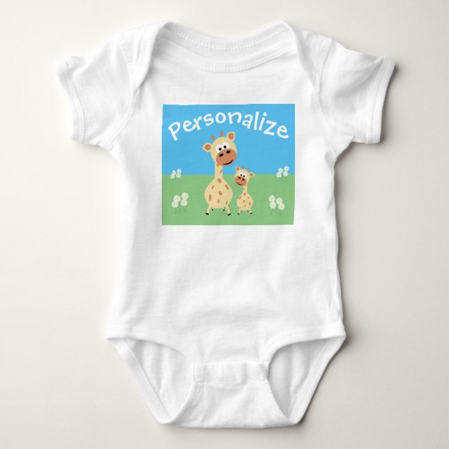 Personlig Cute Giraffe med Daisy T Shirt (Framsida)
