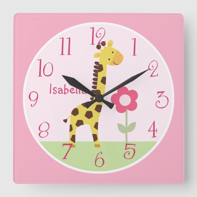 Personlig Cute Giraffe Nursery Clock Fyrkantig Klocka (Framsida)